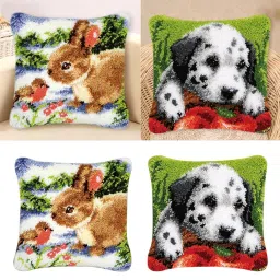 The Style Sutra 2 Sets DIY Pillow Cover Latch Hook Kits for Beginner Dog Rabbit Pattern|Crafts | Needlecrafts & Yarn | Rug Making | Latch Hooking image 3