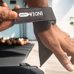 INDAIHUNK Premium Weight Lifting Grips (Pair) for Heavy Powerlifting, Deadlifts, Rows, Pull Ups, with Neoprene Padded Wrist Wraps Support and Strong Rubber Gloves or Straps for Bodybuilding image 1