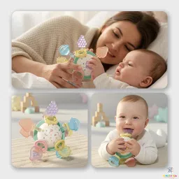 MRIDVIKA 3-in-1 Baby Rattle, Teether & Grasping Ball Toy for Infants 0-12 Months | Newborn Sensory & Developmental Toy with Soothing Music & Shake Sound | BPA-Free & Non-Toxic Baby Toy image 4