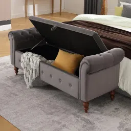 MAJESTIC MART 50'' Storage Ottoman Bench for Bedroom, End of Bed Bench with Arms, Velvet Storage with Button for Entryway, Living Room,Hallway, Large Organizer End of Bed Foot Rest. (Grey) image 2