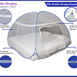 Healthy Sleeping Foldable Pop up Polyester Mosquito Net for Double Bed, Strong & Durable Mosquito Net for King, Queen Size Foldable Machardani(Embroidery White) image 2