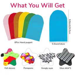 PATPAT® 6Pcs Hand Puppet Making Kit, Art Craft Felt Sock Puppet Toys, Creative DIY Make Your Own Pompoms Wiggle Googly Eyes Storytelling Role Play Party Supplies image 1