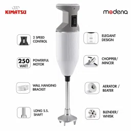 Hand Blender 250W with 3 Blade Attachments | 2-Speed Copper Motor | Wall Mountable | Multi-Purpose Electric Blender – White image 2