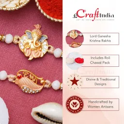 eCraftIndia Set of 2 Lord Ganesha, Krishna Rakhis, Best Bro Ever Fridge Magnet with Roli Chawal Pack - Rakhis for Brother, Bhabhi, Kids image 5