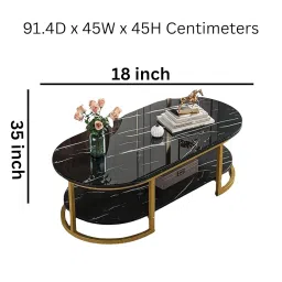 NEST NATURE HAVEN Coffee Table for Office, Dining, or Tea Room, Center Table for Living Room, Contemporary Simple Coffee Cocktail Table with Marble Desktop and Gold Metal Frame-Black Gold image 1