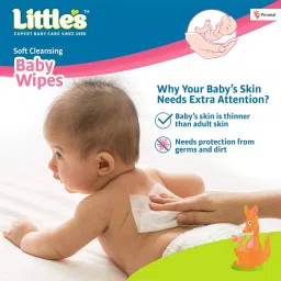 Little's Soft Cleansing Baby Wipes with Lid | 80 Wipes x Pack of 5 - 400 Wipes | Extra Thick & Moist Wet Wipes for Baby's | Prevents Rashes & Redness with Goodness of Aloe Vera, Vitamin E & Jojoba Oil image 2