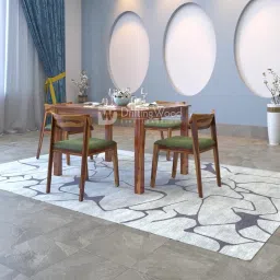 DRIFTINGWOOD Liana Dining Table 4 Seater | Four Seater Dinning Table with 4 Chairs with Green Cushions for Home | Rosewood, Natural Finish, Self Assembly(DIY) image 2