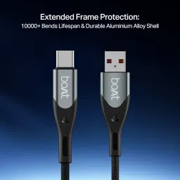 boAt Type A to C 65W Fast Charging Cable with 480 Mbps Data Transfer, 3.9 ft (1.2 m) Length | Tangle-Free Cable in Premium Nylon Braided Design (Carbon Black) image 4