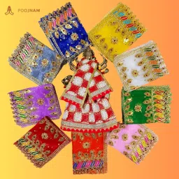 Poojnam Durga MATA Chunari Set - 9 Colors for 9 Days of Navratri | Hand-Embroidered with Golden Lace and Pearls - Navratri Special Puja, Decoration and Gifting (7×9) image 2