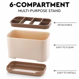 Leawall 6-Compartment Cutlery Holder,Toothbrush & Desk Organizer with Detachable Compartments – Multi-Functional Makeup Brush Holder for Home, Office, Kitchen Wash Basin Countertop Organizer (Ivory) image 3