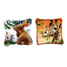 The Style Sutra Latch Hook Kits Pillow Cushion Material Package for Beginners Giraffe Rabbit|Crafts | Needlecrafts & Yarn | Rug Making | Latch Hooking image 2