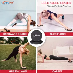 JoyFit Exercise Core Sliders- Dual Sided Exercise Gliding Discs, Ab, Back, Hip, and Leg, Exercise Gear for Gym, Home, Yoga, Strengthen Abdomen, Improve Balance. Ideal for Men and Women Pair (Black) image 4