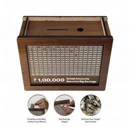 JMD Wooden Money Saving Box for Kids & Adults, Coin Box, Savings Box, Piggy Bank, Smart Money Box, Wooden Coin Box, Money Saver, Piggy Bank with Numbers, Target 100000 Rupees Savings Box image 3