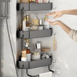 Royal-Pro Self Adhesive Drill Free Bathroom Organsier Shelf for Wall Corner Pack of 3 Shelf for Bathroom Accessories Set image 4