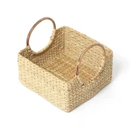 Habere India-All the Cultures Fabricating India Jute Storage Baskets | Cane or Bamboo Basket | Wicker Baskets as Gift Hamper Basket/Wardrobe Basket (Beige, Rectangular 20 * 20 * 12 CM) image 1