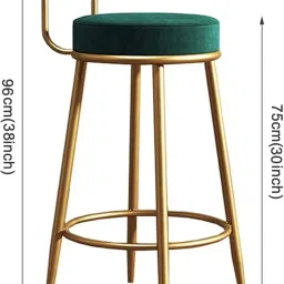 JANZO Furnitures Iron Velvet Counter Stools Upholstered Barstools with Back, Footrest, and Round Height - Modern Bar Chairs, Ideal Dining Chairs for Kitchen,Home Pack of 1 image 2