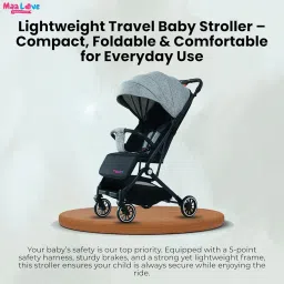 MaaLove Baby Stroller/Pram with Adjustable Recline, Sun Canopy, Storage Basket & Safety Harness – Lightweight & Foldable Travel Pram for Infants & Toddlers Stroller (Black&Grey) image 3