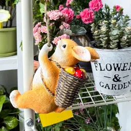 HASTHIP® Cute Resin Climbing Bunny Decor with Rope and Basket of Mushrooms for Planter or Garden Hanging, Adorable Rabbit Figurine for Indoor Outdoor Home Decoration image 3