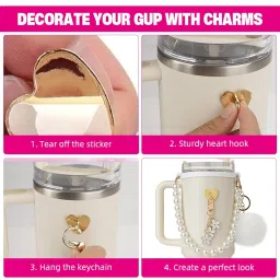 hasthip HASTHIP® for Stanley Cup Accessories & Charm Kit Set of 7Pcs Stanley Cup Accessories Sakura Silicone Straw Cap,White Pearl Chain Handle,Bottom Sleeve Fashion image 4