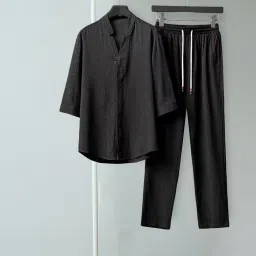 club bollywood BNF®Men's Summer Suits Casual Clothes Loose Pant 3/4 Sleeve Suit Beach 2XL Black|Clothing Shoes & Accessories | Mens Clothing | Suits|1 Men's 2 Pieces Shirt Set image 4