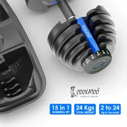 Cockatoo ADB-01 2.5 KG- 24 Kg Adjustable Dumbbell Set, Home Workout Gym Equipment Men and Women, Quick One-Second Adjustment 15-IN-1 Dumbbell Dumbbells Set For Home Gym(24 Kg, Blue) image 1