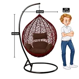 ANANTDRISHTI Furniture Single Seater Hanging Maroon Swing Chair Rattan & Wicker with Stand for Outdoor/Indoor for 1 Adults Person (Brown/Maroon) image 1