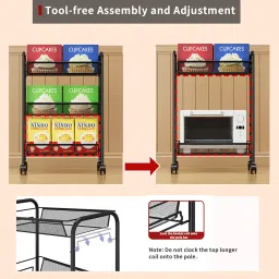 LiveCool Mesh Vegetable Stand Steel, 4 Tier Onion Potato Rack for Storage, Metal Kitchen Trolley with Wheels, Trolley Rack for Kitchen, Living Room, Bedroom, Black (KT02-B4) image 4