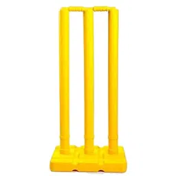 Best Heavy Plastic Cricket Stumps Set - 3 Stumps + 2 Bails + 1 Stand (Yellow)(Plastic Wicket Set) image 2