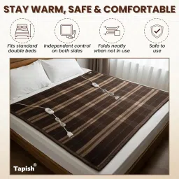 Tapish Woollen Electric Blanket - Double Bed Warmer - Shock Proof (5 Years Warranty on Remote, Merino Wool, Multicolour, 61x60 inches, Reversible) image 4