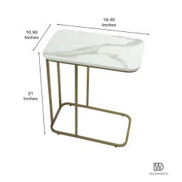 DECOWORLD|| Metal Side Table with Marble Finish Wooden Top for Living Room, Sofa or Bed Side Stand image 2