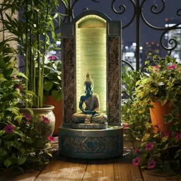 EXPLEASIA Slate Buddha 4ft Water Fountain for Home, Indoor Big Size Fountain, Garden, vastu, Buddha Fountain Indoor Home décor (Aqua Gold) image 3