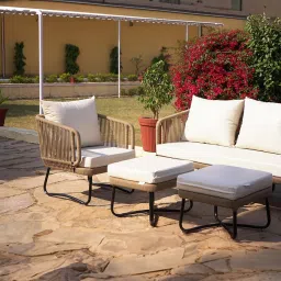 DEVOKO Outdoor7 Seater Beige Rope Sofa Conversation Set with Ottomans and Off- White Washable All Weather Waterproof Cushion Covers for Garden, Pool, Deck, Backyard, Lawn, Terrace image 5