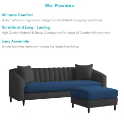 Casaliving Doraldo 4 Seater L Shape Convertible Sofa Set for Living Room, 3 Seater & Ottoman Modular Sectional Couch for Small Space (Black Blue Colour) Fabric image 4