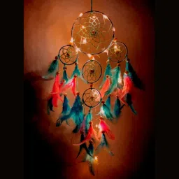 rooh Wool Dream Catcher, Pastel 4 Tier with Pretty Lights, Handmade Hangings for Positivity (Can Be Used As Home Decor, Gift, Christmas, Xmas, Wall Hangings, Wind Chime & Feather Car Hanging), Multi image 1