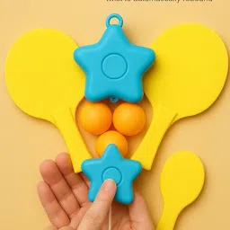 ThurstX Table Tennis Trainer Set with Auto-Rebound Star Holder, 3 Ping Pong Balls, Yellow Paddles image 1