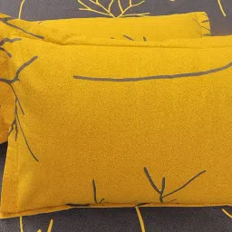 Huesland by Ahmedabad Cotton 144 TC Cotton Bedsheet for Double Bed with 2 Pillow Covers - Grey and Yellow image 3