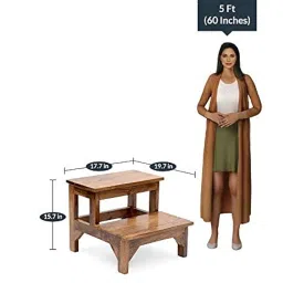 Solid Sheesham Wood Stool for Kitchen | Wooden 2 Step Stool | Foot Rest Stool for Living Room | Rosewood Stepping Footstool/Foot Stool | | Multipurpos Two-Step Stool for Home | Teak Finish image 3