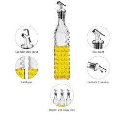 Amazon Brand - Solimo Oil Dispenser with Spout; Leak-proof, Dust-proof, Messy-pour-free, Silica Glass, Dotted Design, Set of 2, 500 ml (Transparent) image 2
