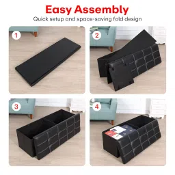 PRIME PICK Leather Storage Stool – Multi-Functional Foldable Storage Ottoman with Cushion Seat, Sturdy & Durable, Perfect for Living Room, Bedroom & Entryway (Black image 5