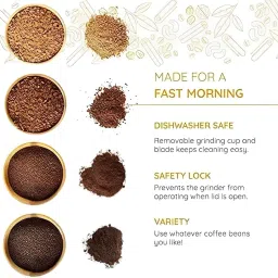 NIMA Electric Coffee and Spice Grinder, Stainless Steel, Removable Chamber, 2-in-1 Multifunction image 5