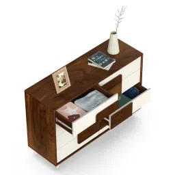 BLUEWUD Mayrone Large Engineered Wood Multipurpose Modular Chest of Drawers, Wooden Drawer Storage Organizer Cabinet for Living Room Bedroom Home Furniture (Brown Maple & White) image 3