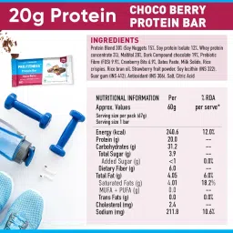 PRO.FITNESS Choco Berry Protein Bars | 20g Protein | No Added Sugar, No Preservatives, No Trans Fat | Healthy & Tasty Protein Bars | Pre-Post Workout Snack | Protein Chocolate Bars (60g x Pack of 6) image 2