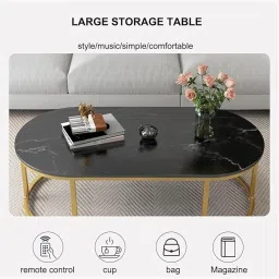 NEST NATURE HAVEN Coffee Table for Office, Dining, or Tea Room, Center Table for Living Room, Contemporary Simple Coffee Cocktail Table with Marble Desktop and Gold Metal Frame-Black Gold image 3