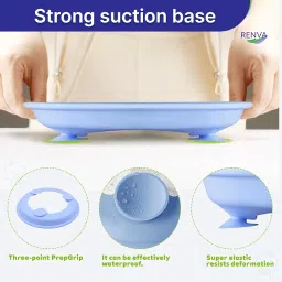 RENVA Stainless Steel Kids Plates Suction Plate for Baby,Divided Toddler Plates with Removable Silicone Sleeves for Mess-Free Feeding, Non-Toxic, Non-Slip (Blue, 1 Plate) image 2