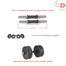 DREAM FIT PVC Home Gym Set - 30Kg PVC Plates with 3 ft Curling Rod, 5ft Straight Rod, 1 Pair Dumbbell rods, 1 Pair of 2Kg PVC hex Dumbbells and Gym Accessories (30kg Set) image 5