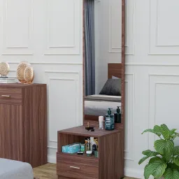 Engineered Wood Dressing Table with Mirror Wooden Make-Up Vanity Table Dressing Table with Storage for Bedroom Living Room Home Walnut Finish image 1