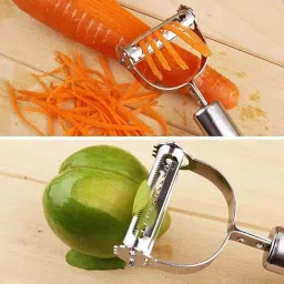 Stainless Steel 2 in 1 Julienne Vegetable Peeler Multi-Functional Fruit Vegetable Shredder Slicer Double Planing Cutter Potato Cucumber Carrot Melon Grater (Silver) image 5
