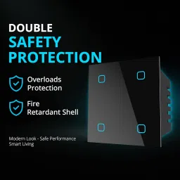 HomeMate® Wi-Fi Smart 4 Gang Touch Switch (Black, Pack of 1) | No Hub Required | Works with Amazon Alexa, Google Assistant & Siri image 3