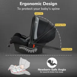 R for Rabbit Picaboo Sportz Baby Carry Cot, 3 in 1 Multi Purpose Kids Carry Cot, Feeding Chair, Rocker for Infant Babies of 0 to 15 Months & Weight Capacity Upto 13 Kgs (Grey Black) image 2