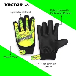 Vector X Practice Soccer Goalie Goalkeeper Gloves for Kids Boys Children Football Gloves with Strong Grips Palms Made with Synthetic (Black-Green) (Size-8) image 1